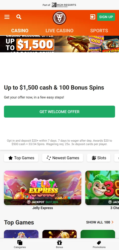 Lobby móvil de LeoVegas Casino con buscador de juegos y filtros por proveedor
