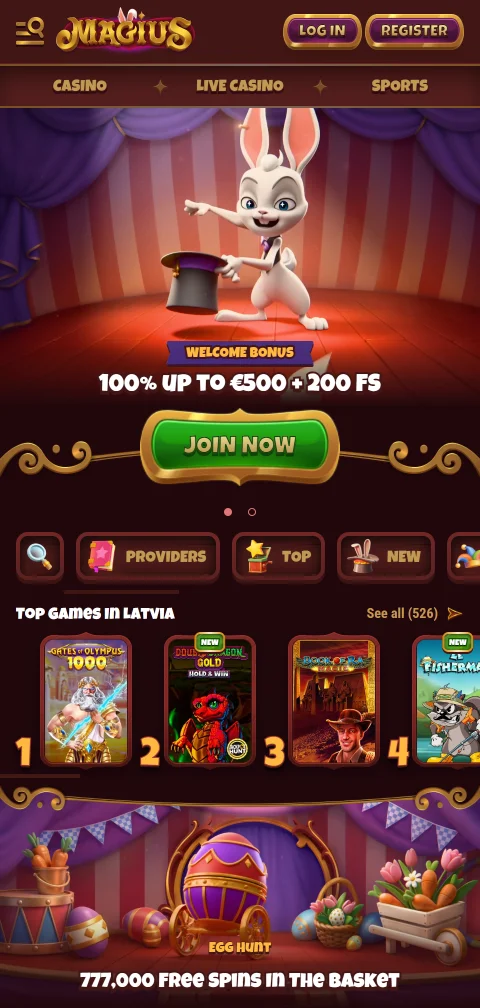 Magius Casino en el navegador del celular con acceso directo en pantalla de inicio