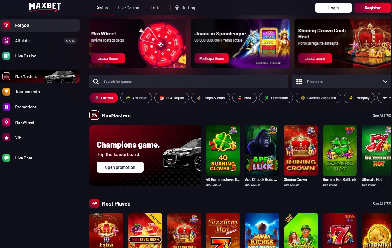 Portada de Maxbet Casino con su oferta de apuestas deportivas y casino
