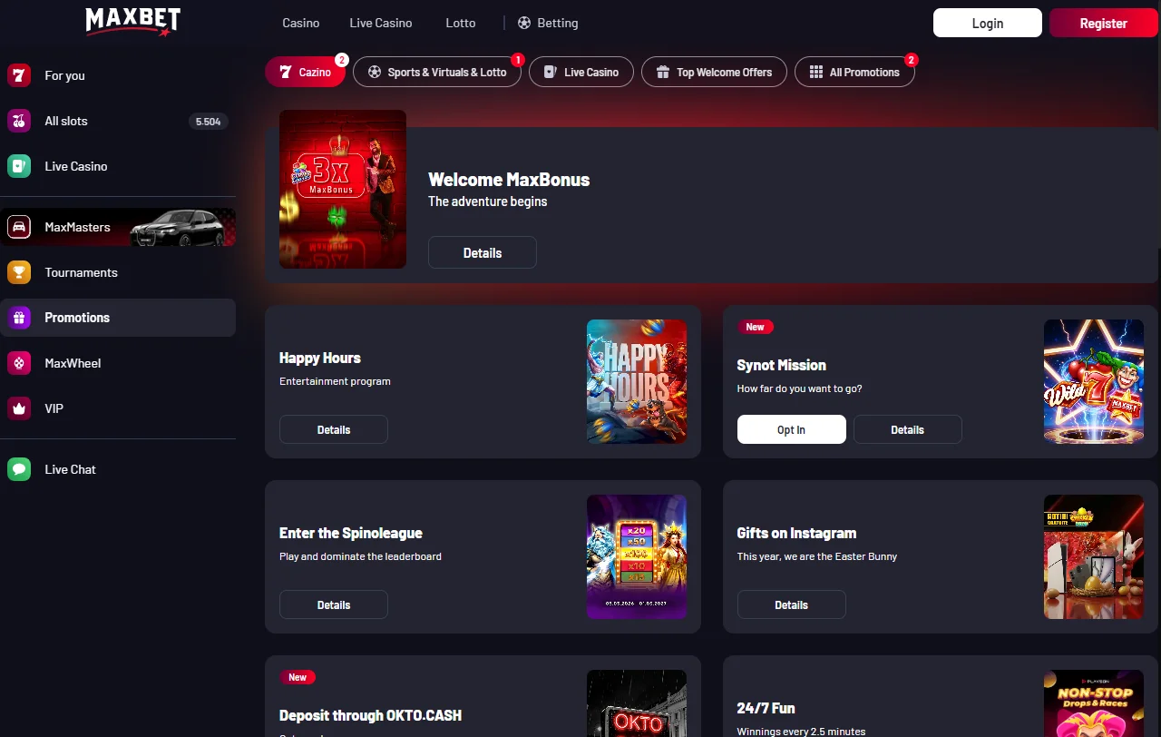 Catálogo de tragamonedas de Maxbet Casino con Pragmatic Play y Amusnet