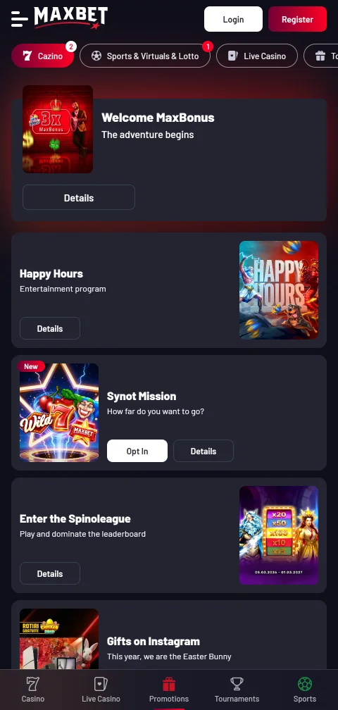 Cajero de Maxbet Casino con tarjetas y métodos de retiro disponibles