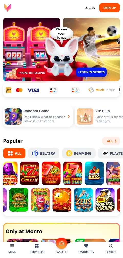 Monro Casino desde el celular con versión web y APK para Android