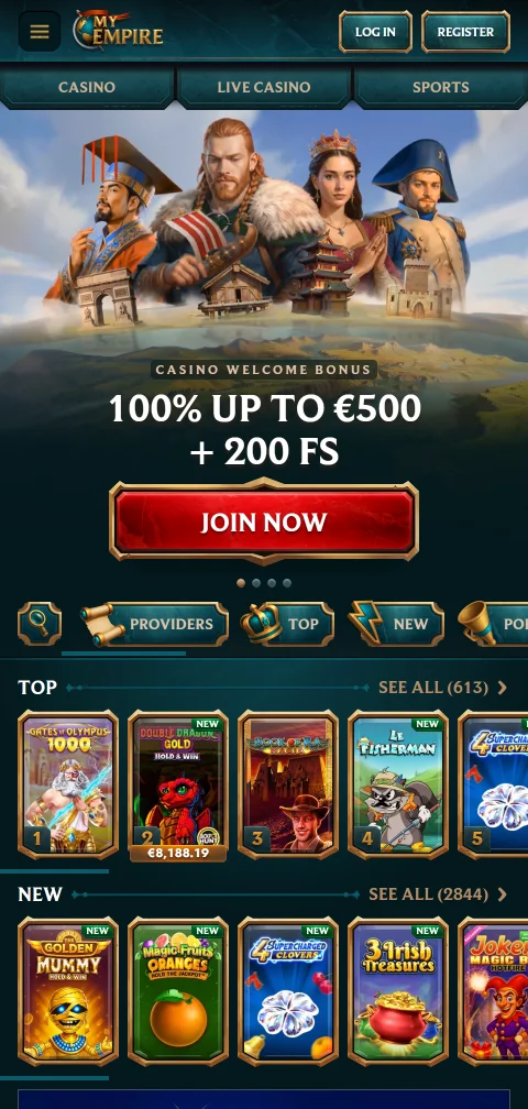 MyEmpire Casino en el navegador del celular, sin app de tienda