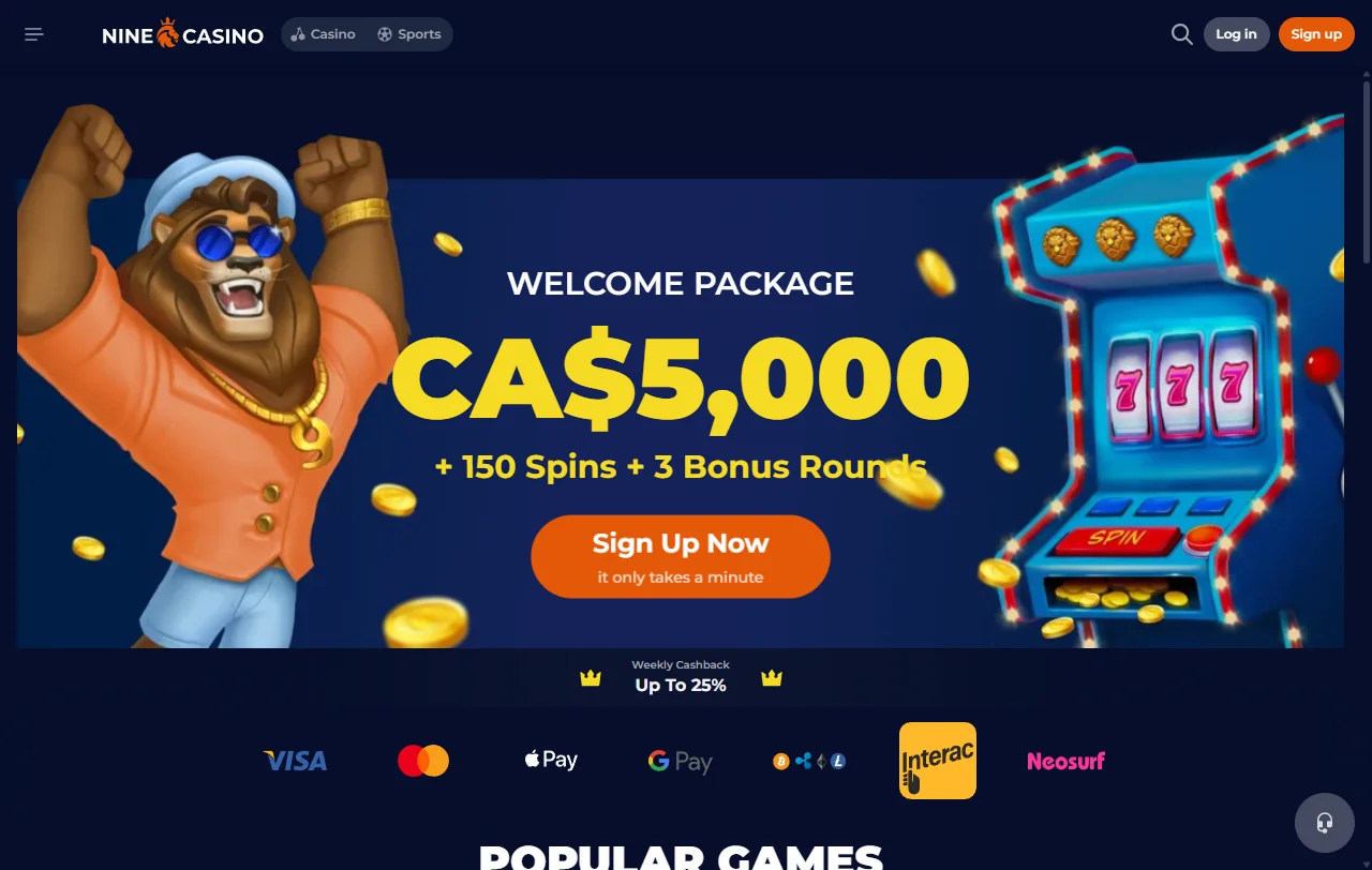 Vista general de Nine casino y su oferta para jugadores en Chile