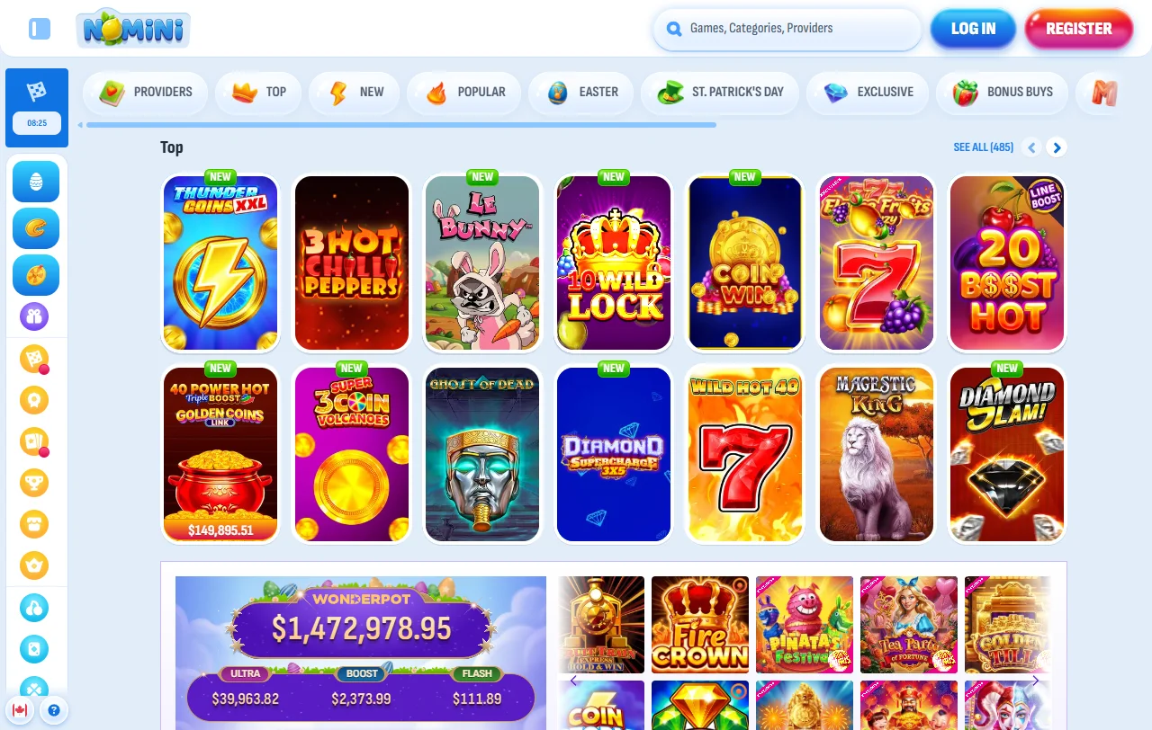 Bono de bienvenida de Nomini Casino: 100% más 200 giros gratis