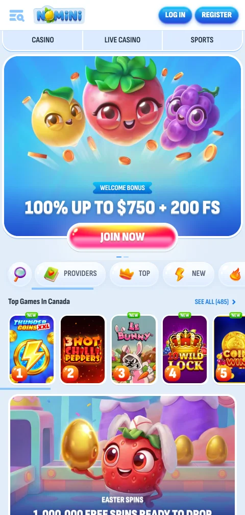 Nomini Casino en el navegador del celular, sin app nativa