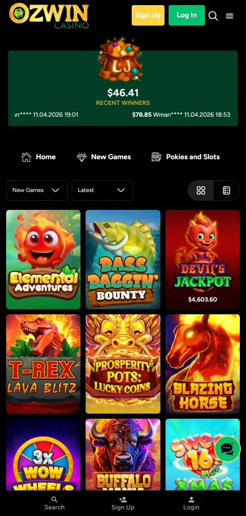 Ozwin Casino abierto en el navegador del celular sin aplicación descargable