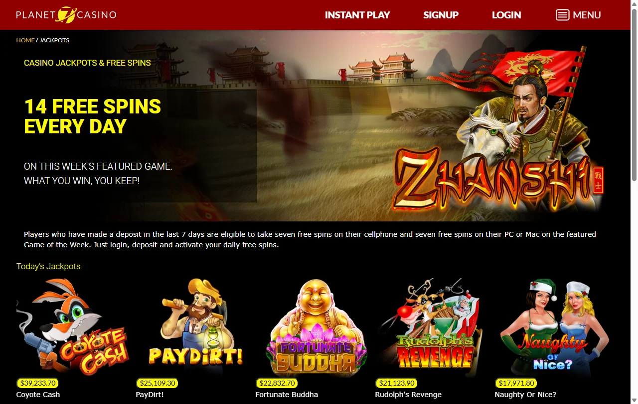 Juegos de Planet 7 Casino con slots de Realtime Gaming y jackpots progresivos