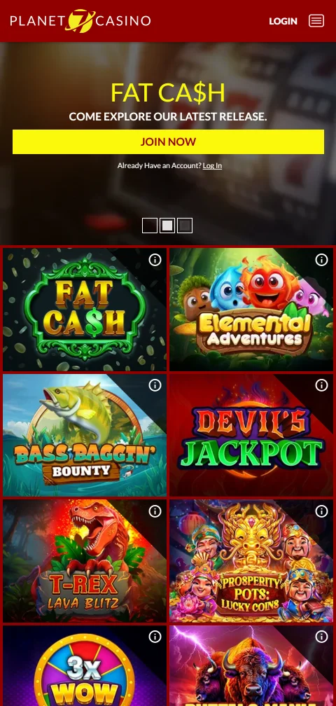 Planet 7 Casino en el navegador del celular, sin app nativa para iOS o Android