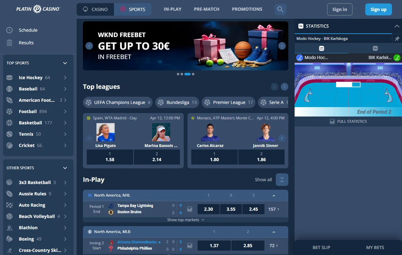 Vista general de Platin Casino con su catálogo y portada para escritorio
