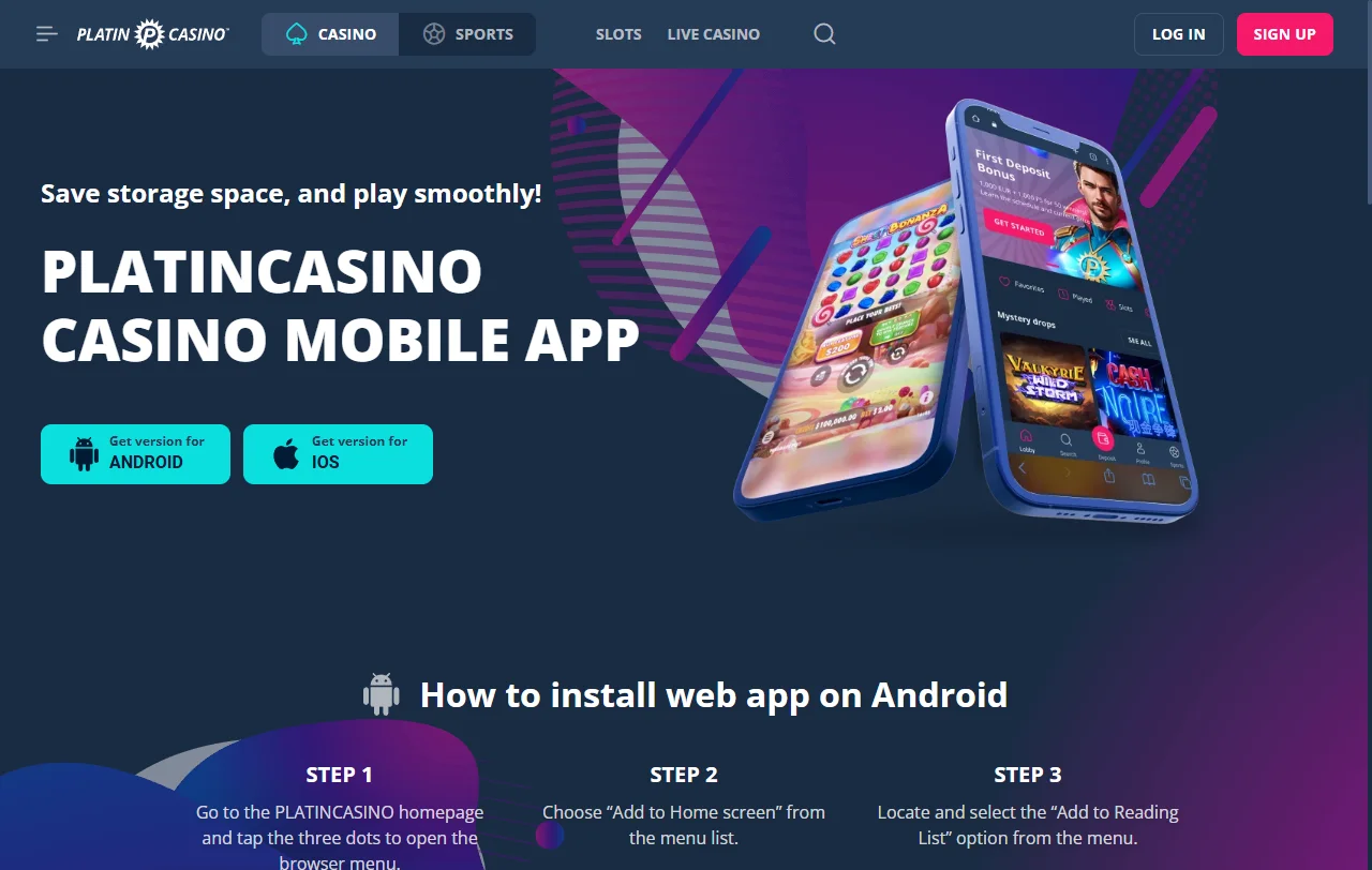 Lobby de juegos de Platin Casino con slots de Pragmatic Play y Hacksaw