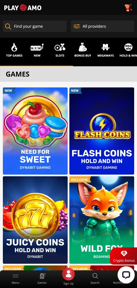 Versión web de PlayAmo Casino adaptada al celular sin descarga