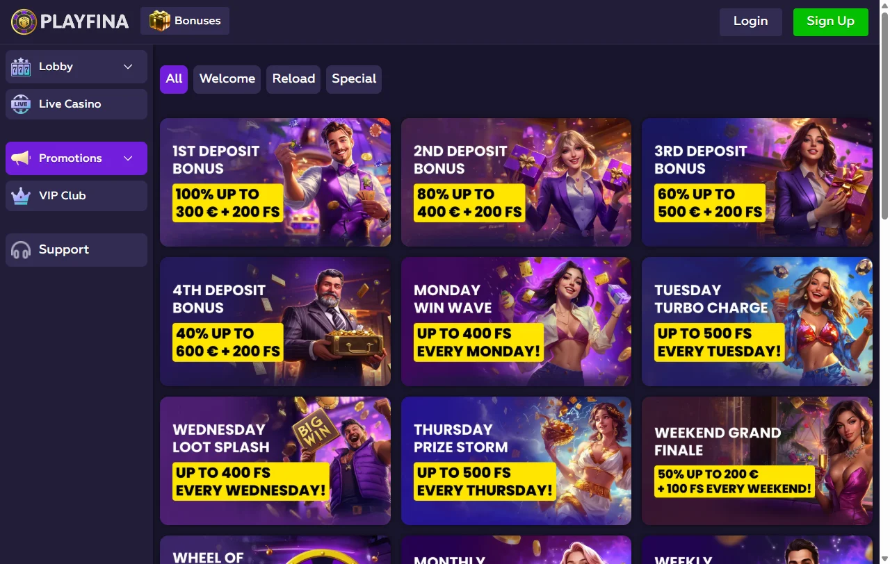 Tragamonedas y live casino de Playfina Casino con más de 80 estudios