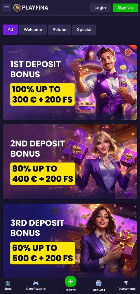Métodos de pago de Playfina Casino con tarjetas, e-wallets y criptomonedas vía CoinsPaid