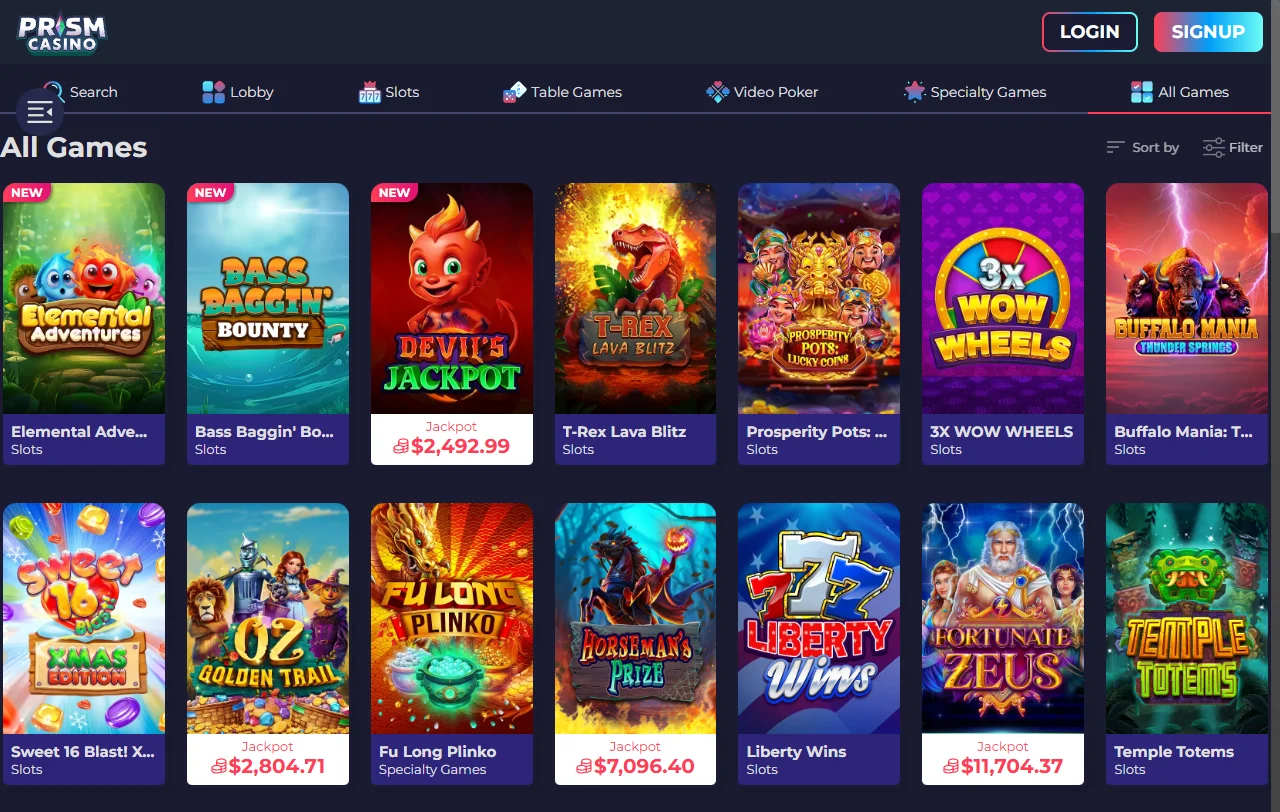 Tragamonedas y video poker de Real Time Gaming disponibles en Prism Casino