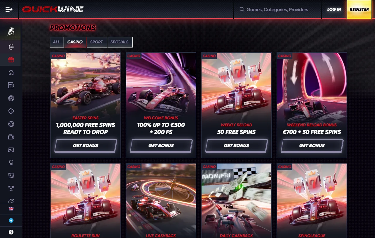 Bono de bienvenida de QuickWin Casino: 100% hasta $500.000 CLP más 200 giros