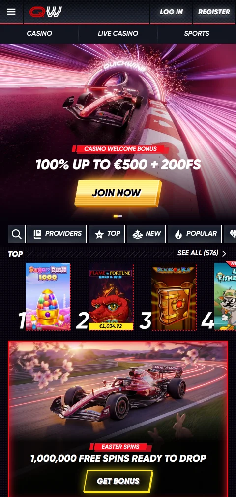 QuickWin Casino en el navegador del celular, sin app nativa para iOS ni Android