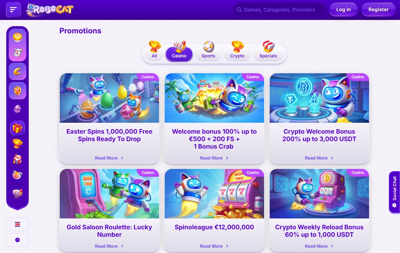 Tragamonedas y mesas en vivo de Pragmatic Play y Evolution en RoboCat Casino