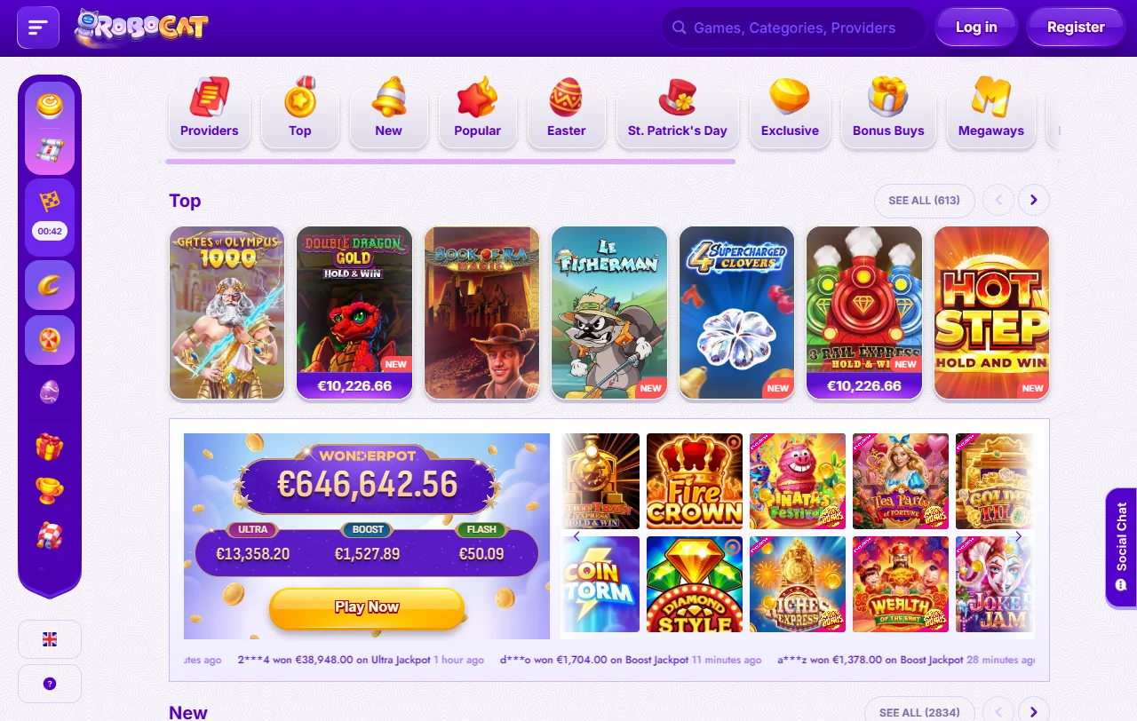 Bono de bienvenida de RoboCat Casino con 200 giros gratis para Chile
