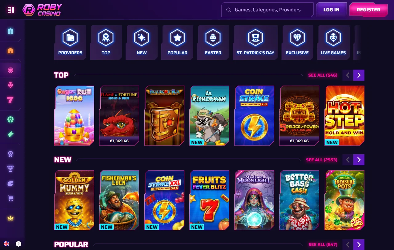 Paquete de bienvenida de Roby Casino de 250% hasta 2.500.000 CLP