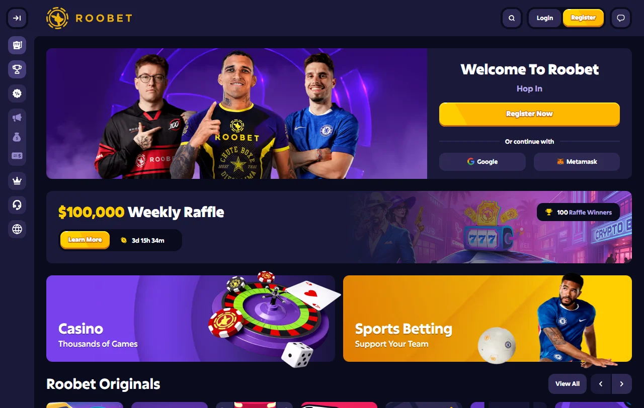 Vista general de Roobet Casino para jugadores en Chile y sus secciones principales