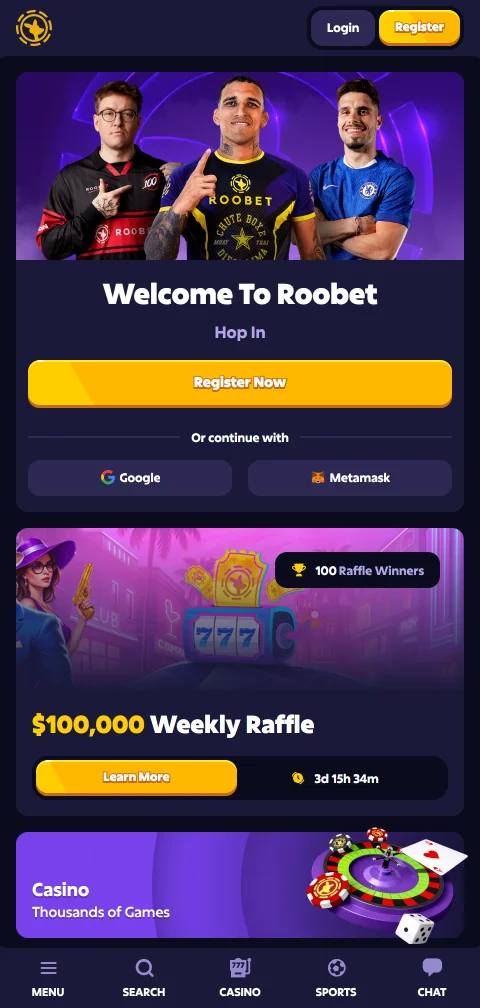 Roobet Casino en el navegador del celular, sin app nativa instalada