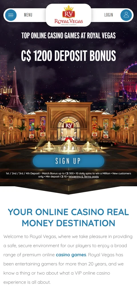 Royal Vegas Casino desde el celular con navegador en Android e iOS