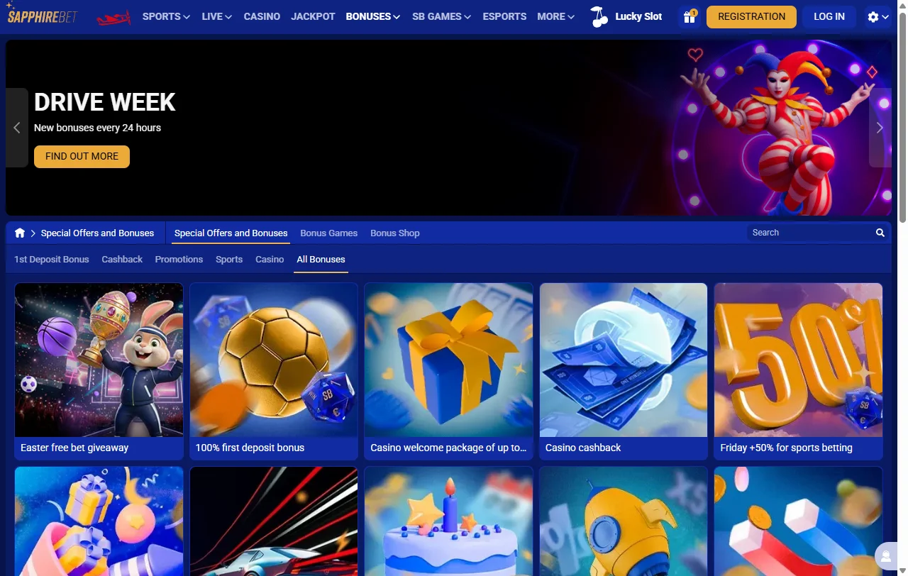 Catálogo de juegos de SapphireBet con tragamonedas de Pragmatic Play y SB Games