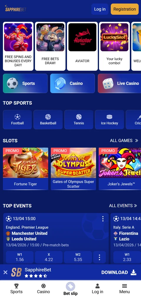 App de SapphireBet para Android e iOS con acceso a casino y apuestas