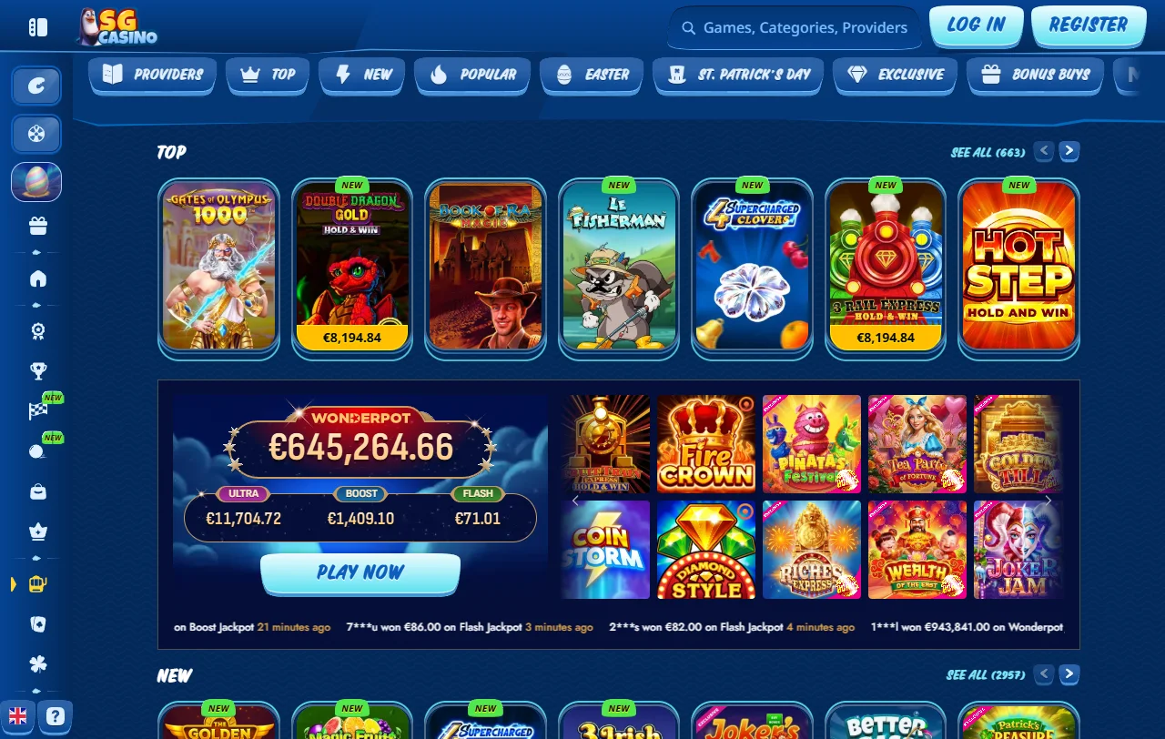 Promociones de SG Casino con bono de bienvenida y cashback del 25% en vivo