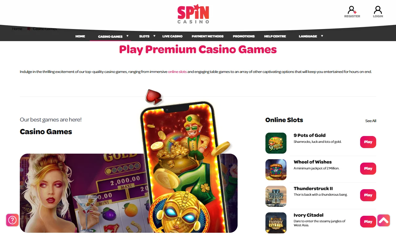 Tragamonedas de Games Global y mesas en vivo disponibles en Spin Casino Chile