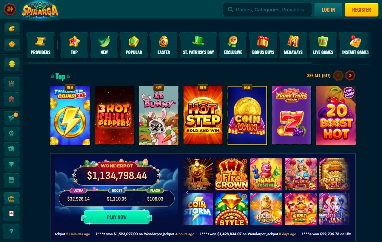 Bono de bienvenida de Spinanga Casino con 200 giros gratis y Bonus Crab