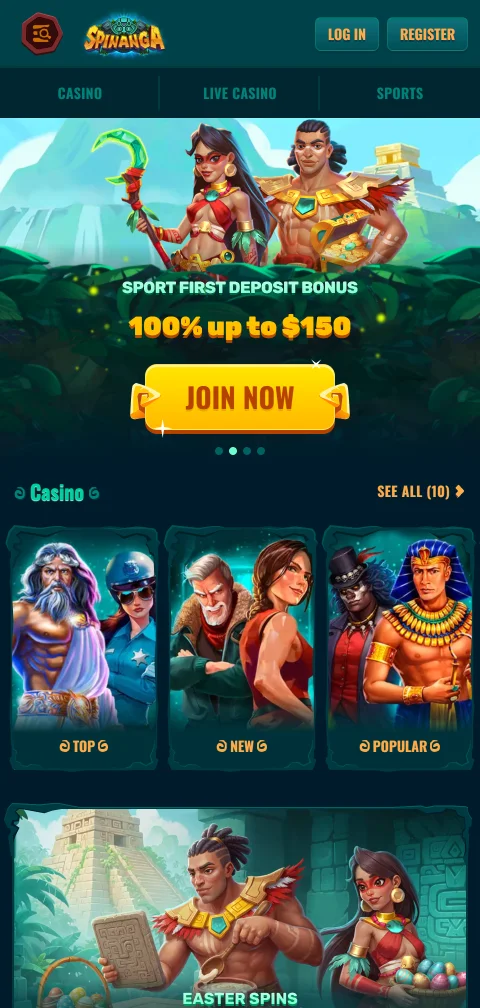 Spinanga Casino desde el navegador del celular, sin aplicación nativa para Android