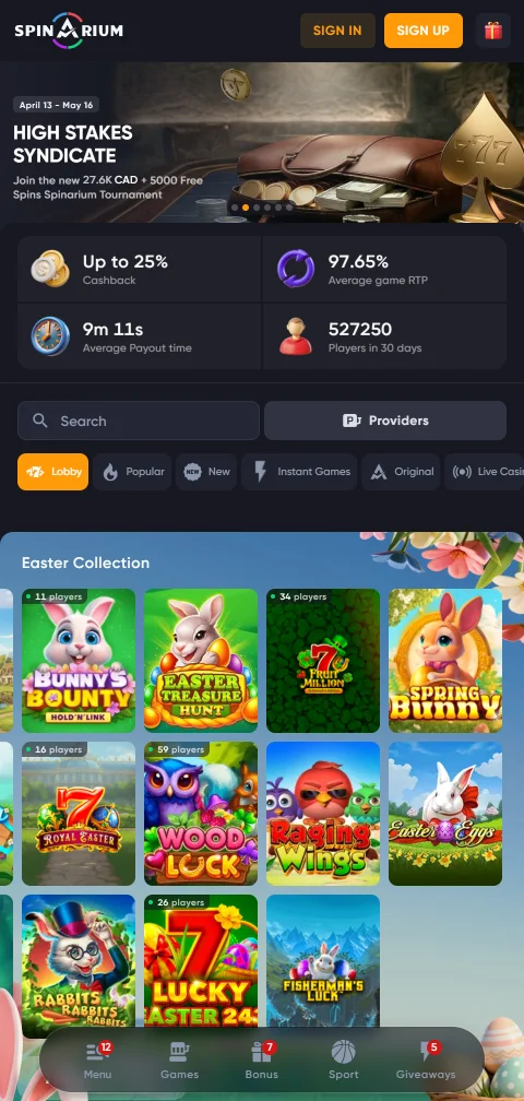 Versión PWA de Spinarium Casino abierta en un celular Android desde Chile