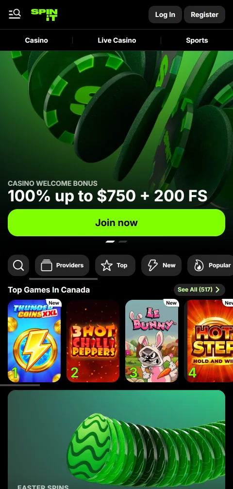 Spinit Casino en navegador móvil, sin aplicación nativa para Android ni iOS