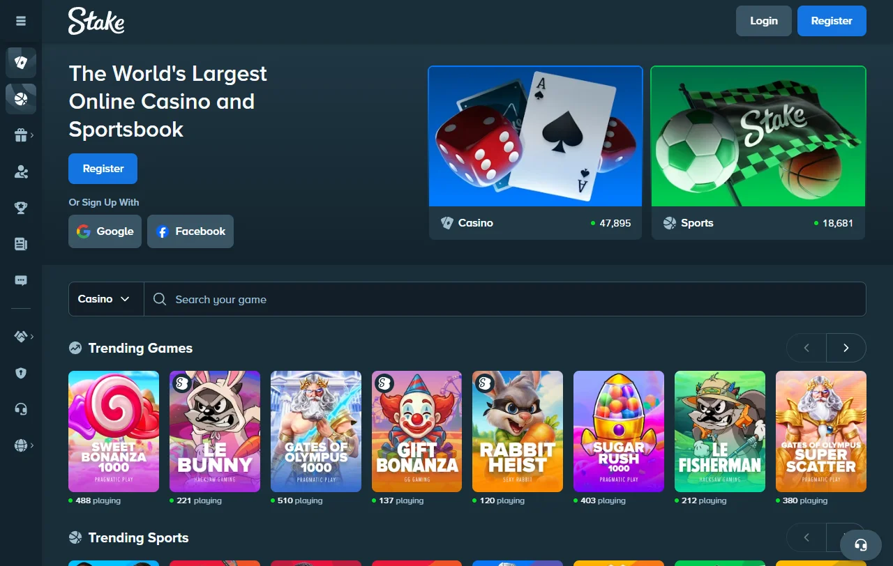 Vista general de Stake Casino con su catálogo y secciones para jugadores en Chile