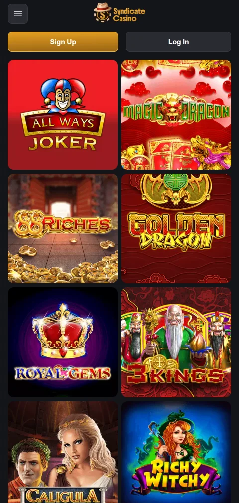 Cajera móvil de Syndicate Casino con tarjetas, billeteras electrónicas y criptomonedas disponibles