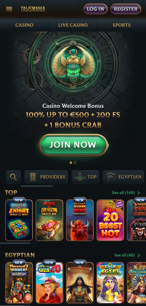 Talismania Casino abierto en el navegador del celular, sin app nativa