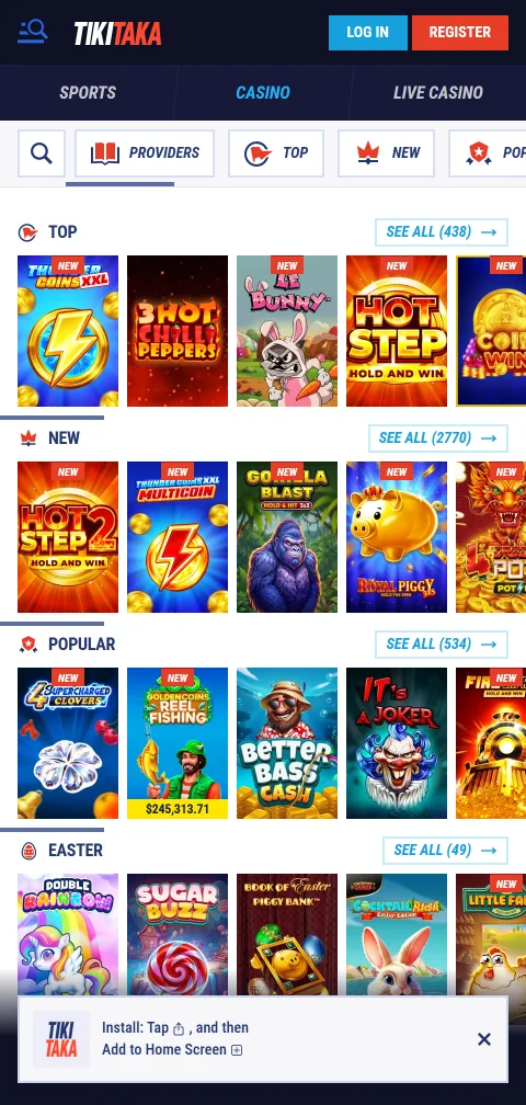 Cajero de TikiTaka Casino con depósito por WebPay en pesos chilenos