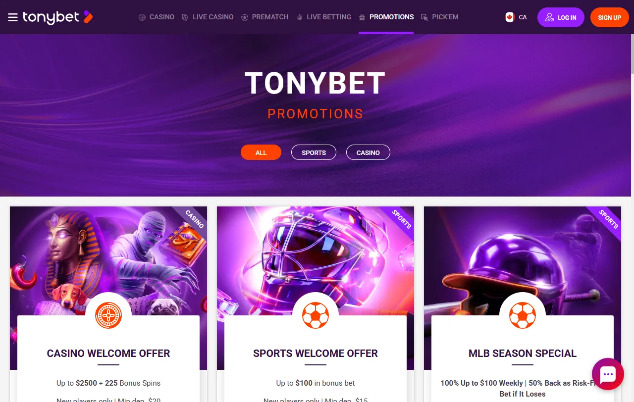 Bono de bienvenida de Tonybet Casino del 100% hasta $200.000 CLP con giros