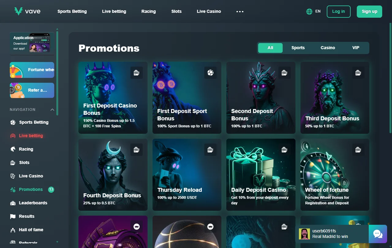 Lobby de Vave Casino con slots de Pragmatic Play y Vave Originals
