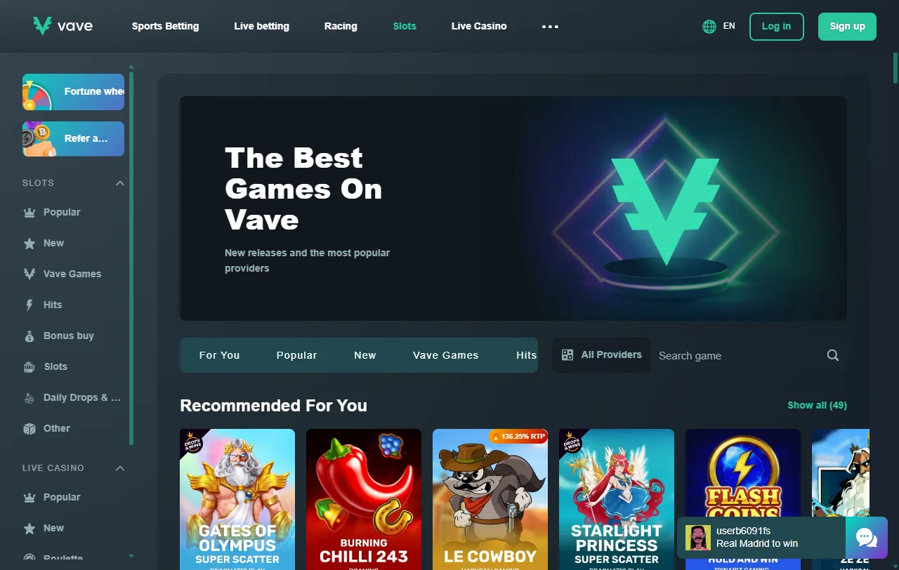 Paquete de bienvenida de Vave Casino de hasta 4 BTC con free spins
