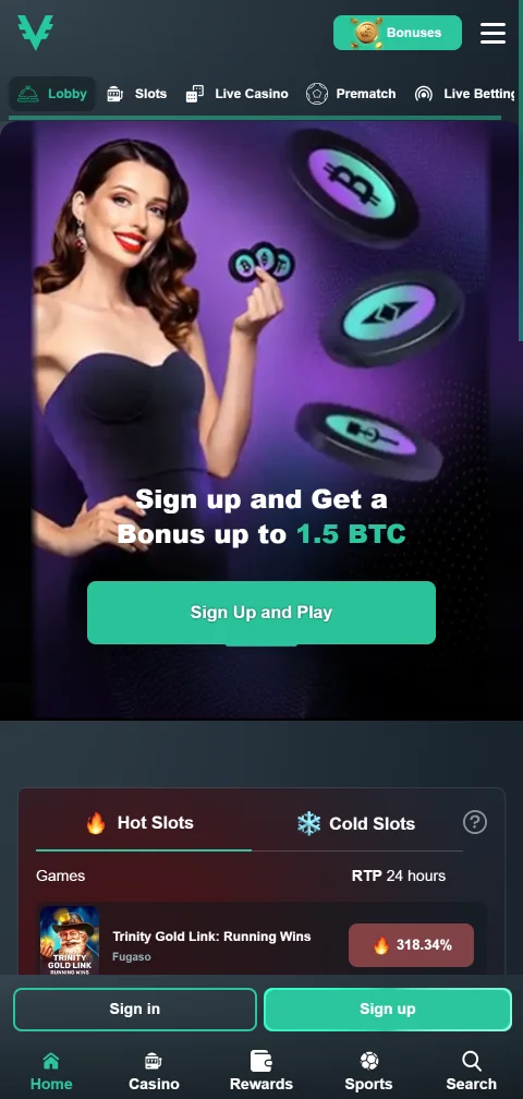 Vave Casino en el navegador del celular con lobby y chat de soporte