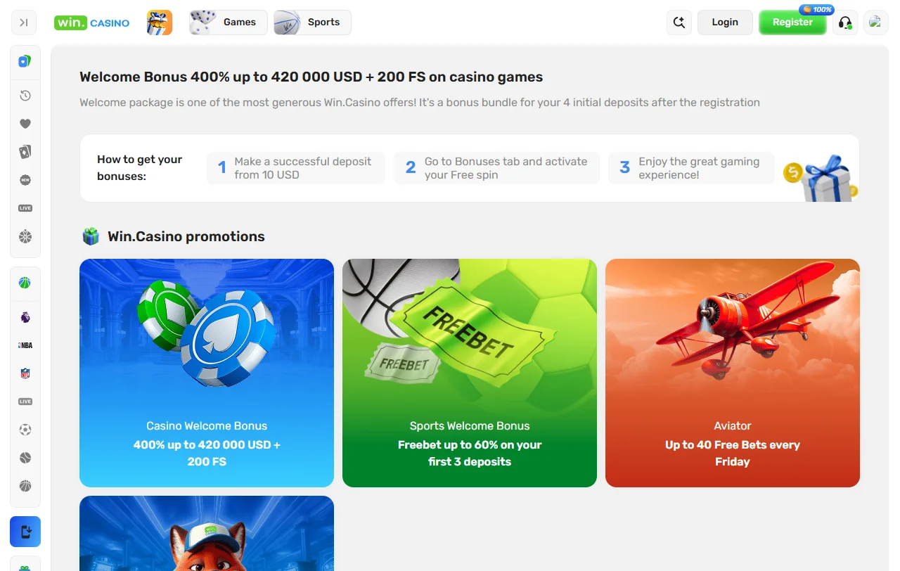 Catálogo de juegos de Win Casino con RTP visible en cada tragamoneda