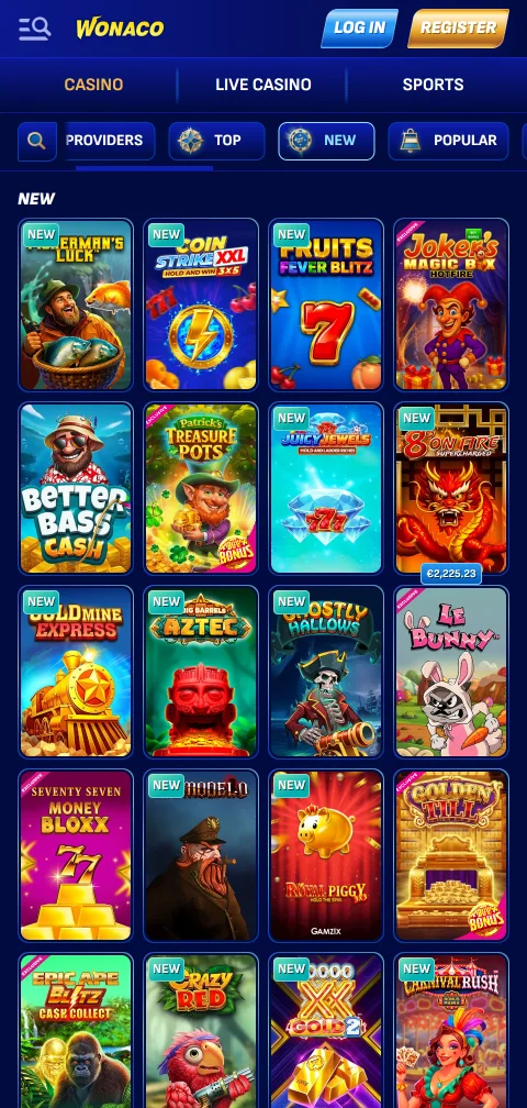 Caja de Wonaco Casino con Webpay, transferencia bancaria chilena y criptomonedas